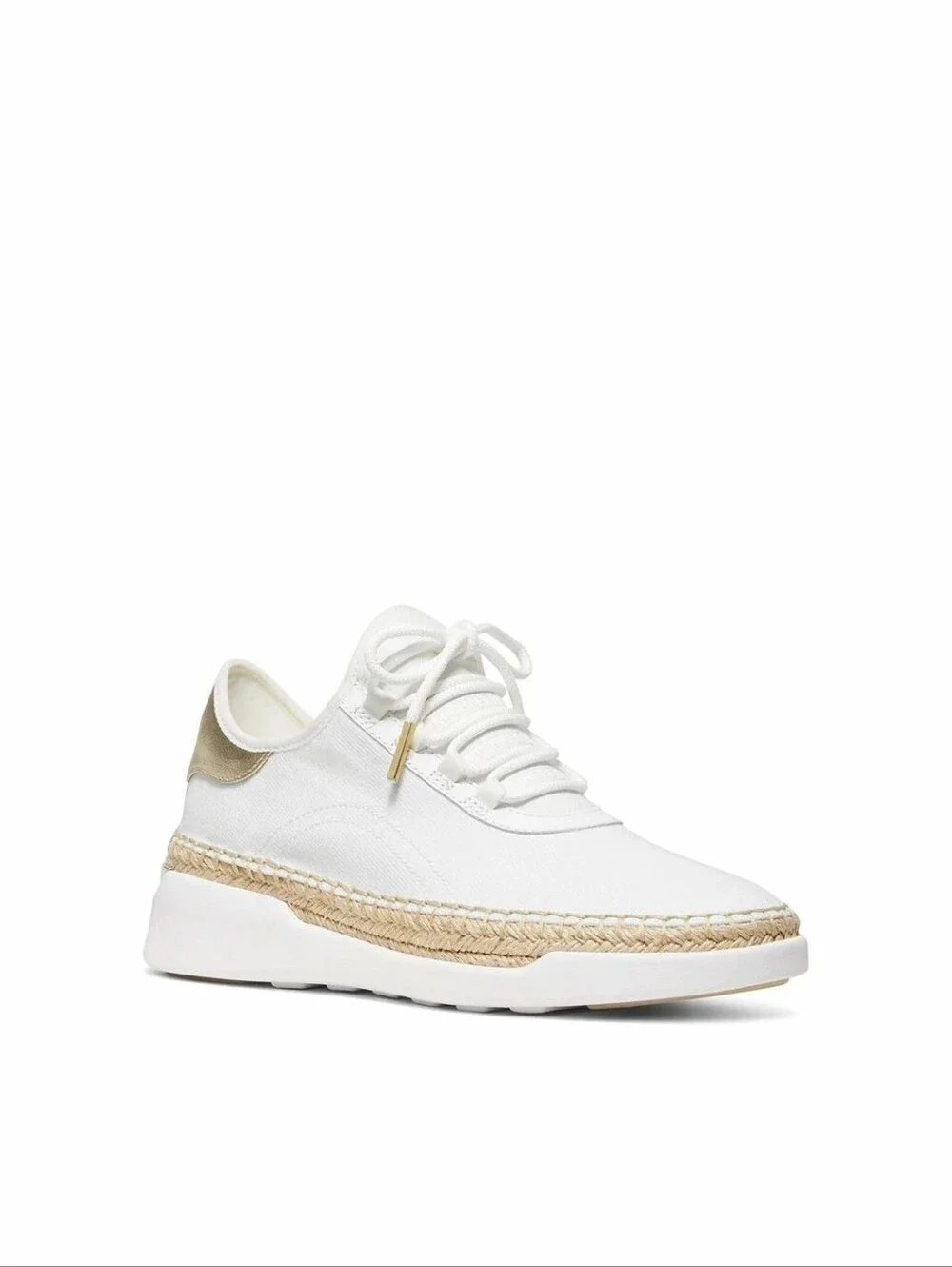 Michael Kors Finch Lace Up Canvas Sneakers White & Rose Gold Espadrille Sz 8M